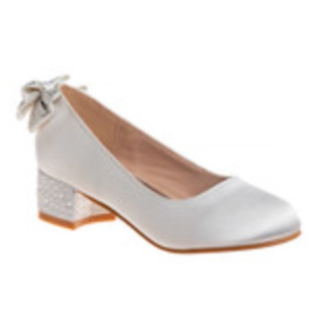 Badgley Mischka Girls Sparkle Heel Dress Shoes 4 White Satin Wedding Jewel